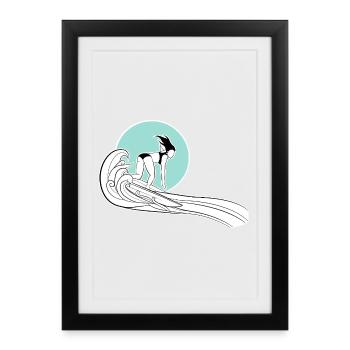 Surfer Girl Shirt with Illustration - Framed poster (27 × 37 cm) - black - Front