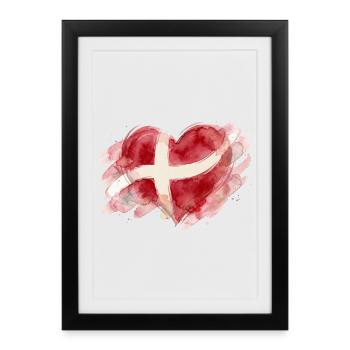 Dänemark Herz Aquarell - Gerahmtes Poster (27 × 37 cm) - Schwarz - Vorne