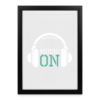 Casque Musique Amour DJ Techno Hip Hop Icône du logo - Affiche encadrée (27 × 37 cm) - noir - Devant