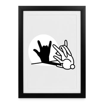Lapin ombre main ROCK musique HARD ROCK fan - Affiche encadrée (27 × 37 cm) - noir - Devant