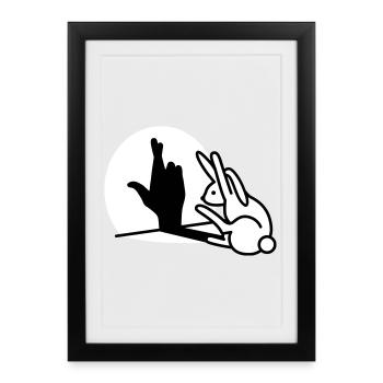 Lapin drôle main ombre croisant les doigts - Affiche encadrée (27 × 37 cm) - noir - Devant