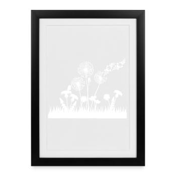 Silhouette de pissenlits sur l’herbe - Affiche encadrée (27 × 37 cm) - noir - Devant