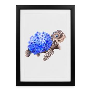 Turtle with Hydrangea - Framed poster (27 × 37 cm) - black - Front