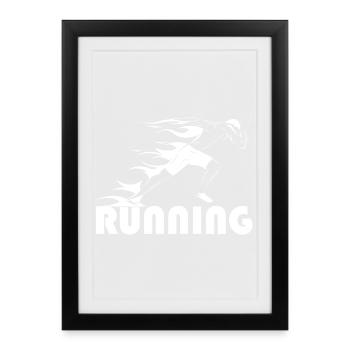 Athlétisme Sports Entraînement Symbole Running Fire - Affiche encadrée (27 × 37 cm) - noir - Devant