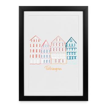 Tübingen, Süddeutschland, Strichzeichnung - Gerahmtes Poster (27 × 37 cm) - Schwarz - Vorne