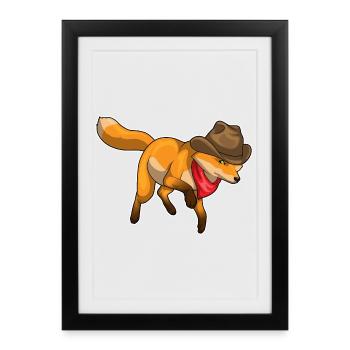 Fox Cowboy Cowboy Hat - Affiche encadrée (27 × 37 cm) - noir - Devant