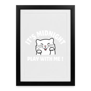 minuit, chat, chat humour - Affiche encadrée (27 × 37 cm) - noir - Devant