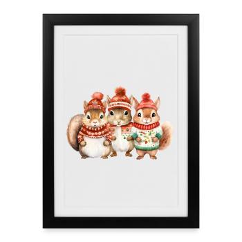 Trio d’écureuils d’hiver - Affiche encadrée (27 × 37 cm) - noir - Devant