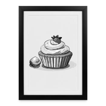 Cupcake Fraise - Affiche encadrée (27 × 37 cm) - noir - Devant