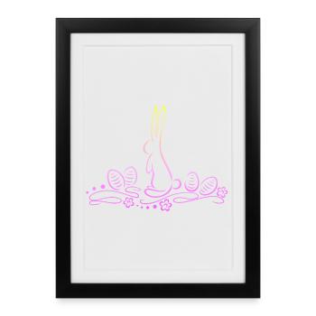 Silhouette de lapin de Pâques avec des œufs de Pâques - Affiche encadrée (27 × 37 cm) - noir - Devant