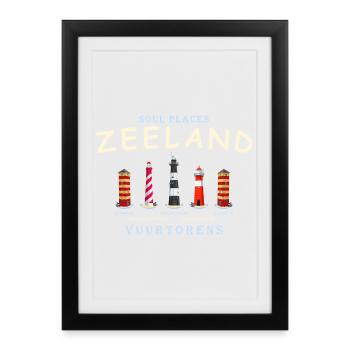 Zélande, Pays-Bas, Phares Dessin à la main - Affiche encadrée (27 × 37 cm) - noir - Devant