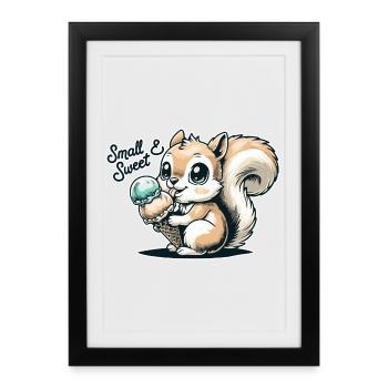 Écureuil de dessin animé mignon avec de la crème glacée - Affiche encadrée (27 × 37 cm) - noir - Devant