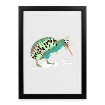 Funny Animals - Funny Bird Kiwi Bird - Framed poster (27 × 37 cm) - black - Front