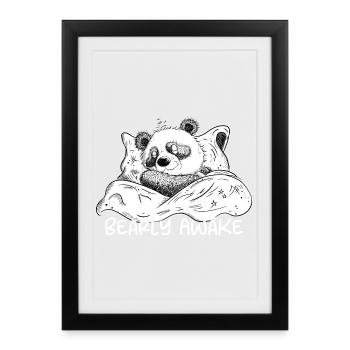L’ours panda dort en disant Réveillez-vous tôt - Affiche encadrée (27 × 37 cm) - noir - Devant