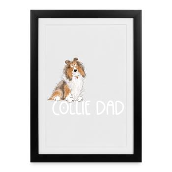 Happy Collie Papa I Collie Rough I Collie à poil long - Affiche encadrée (27 × 37 cm) - noir - Devant