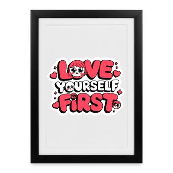 love yourself first Galentine’s Day 2026 - Affiche encadrée (27 × 37 cm) - noir - Devant