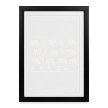 Elephants and repetitive black and white foliage - Framed poster (27 × 37 cm) - black - Front