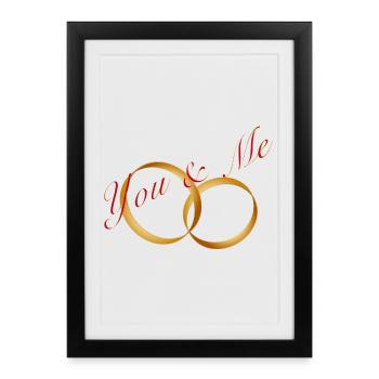 Bagues en or avec lettrage You & Me - Affiche encadrée (27 × 37 cm) - noir - Devant