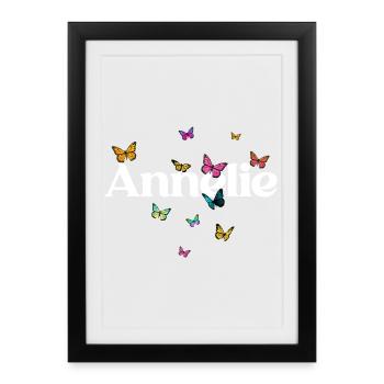 Schöner Mädchenname ANNELIE mit Schmetterlingen  - Gerahmtes Poster (27 × 37 cm) - Schwarz - Vorne