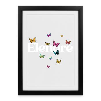 Beautiful girl's name ELENORE with butterflies - Framed poster (27 × 37 cm) - black - Front