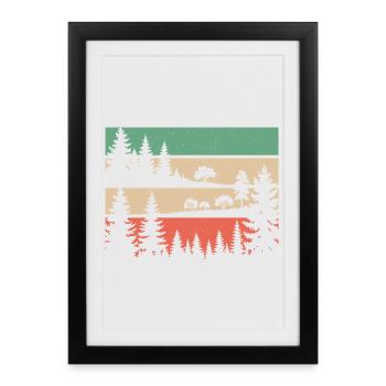 Retro forest nature silhouette trees motif hiking - Framed poster (27 × 37 cm) - black - Front