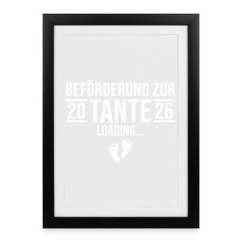 Tante 2026 loading - Werdende Patentante - Gerahmtes Poster (27 × 37 cm) - Schwarz - Vorne