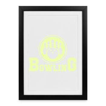 Design de bowling rétro en vert fluo - Affiche encadrée (27 × 37 cm) - noir - Devant