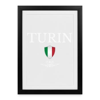 Turin, Italie, souvenir du Torino - Affiche encadrée (27 × 37 cm) - noir - Devant