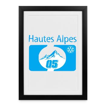 Montagnes et Flocon Hiver Hautes Alpes - Affiche encadrée (27 × 37 cm) - noir - Devant