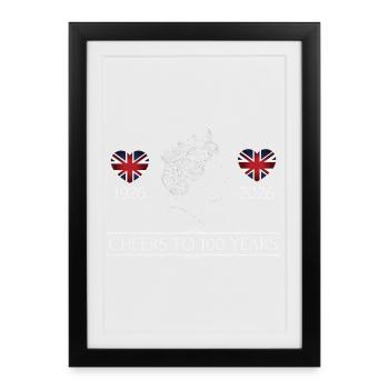100e anniversaire de la reine en 2026 - Affiche encadrée (27 × 37 cm) - noir - Devant