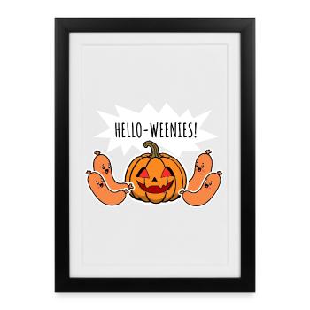 Bonjour les Weenies ! Citrouille et saucisses effrayantes d’Halloween - Affiche encadrée (27 × 37 cm) - noir - Devant