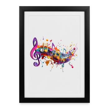 Magie des couleurs Mélodies Motenschlüssel Illustration - Affiche encadrée (27 × 37 cm) - noir - Devant
