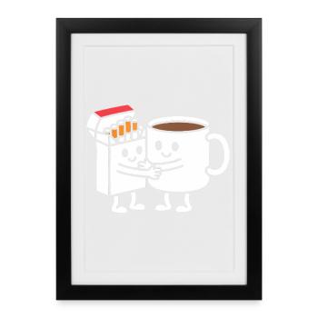 Café et cigarettes - Funny Balkan Breakfast T- - Affiche encadrée (27 × 37 cm) - noir - Devant