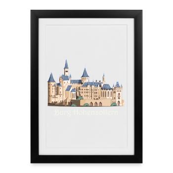 Illustration du château de Hohenzollern, dessin à la main - Affiche encadrée (27 × 37 cm) - noir - Devant