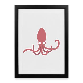 Pink Squid – kawaii cartoon octopus motif - Framed poster (27 × 37 cm) - black - Front
