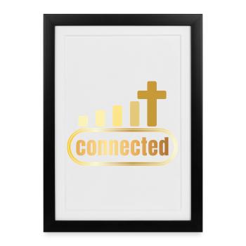 Connecté - croix - or - chrétien - Affiche encadrée (27 × 37 cm) - noir - Devant