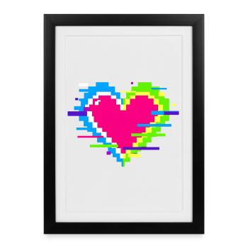 Cœur Pixel Néon Arc-en-ciel - Affiche encadrée (27 × 37 cm) - noir - Devant