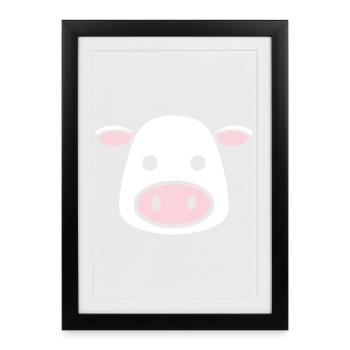 Mignonne Tête de Vache Visage Vector de la BD - Affiche encadrée (27 × 37 cm) - noir - Devant