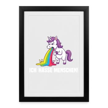 Funny Unicorn I Hate People Rainbow - Framed poster (27 × 37 cm) - black - Front