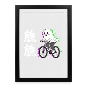 Fantôme néon à vélo - Affiche encadrée (27 × 37 cm) - noir - Devant