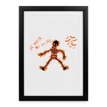 Je veux du sucre – squelette Halloween drôe - Affiche encadrée (27 × 37 cm) - noir - Devant