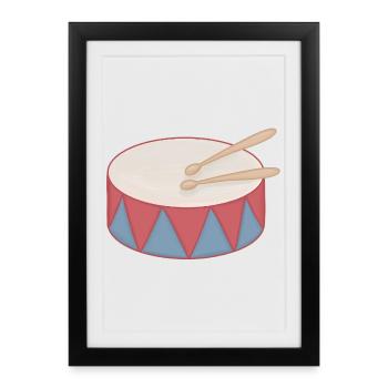 Tambour de dessin animé avec décoration triangulaire - Affiche encadrée (27 × 37 cm) - noir - Devant