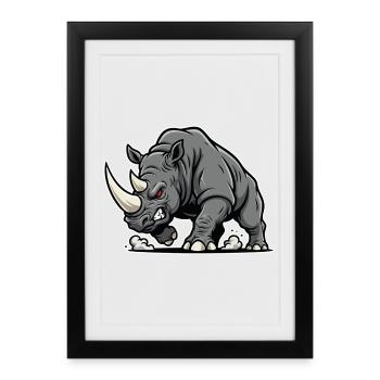 Rhinoceros Powerful Anger Wild Animal Logo - Framed poster (27 × 37 cm) - black - Front