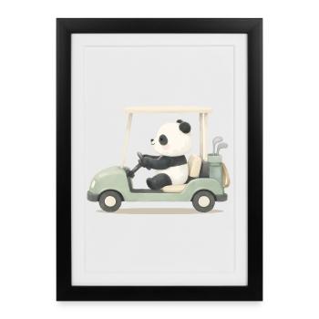 Illustration de panda en voiturette de golf - Affiche encadrée (27 × 37 cm) - noir - Devant