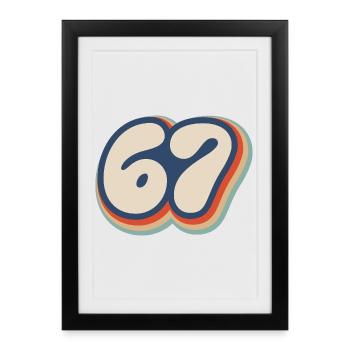67 - Soixante Sept Numéro 67 Vintage Rétro Meme Six - Affiche encadrée (27 × 37 cm) - noir - Devant