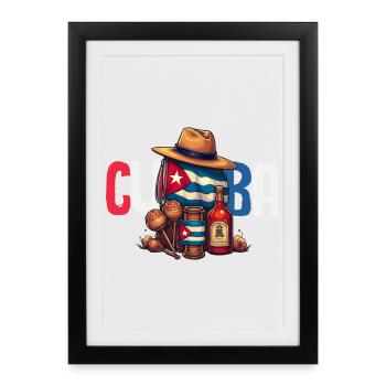 Cuba Pride & Home - Design du drapeau de Cuba - Affiche encadrée (27 × 37 cm) - noir - Devant
