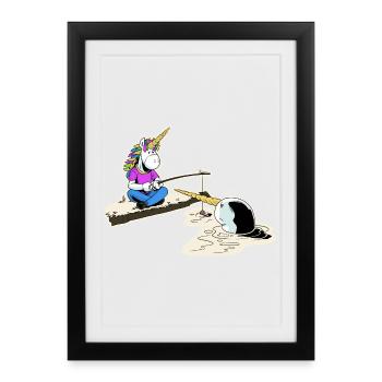 Licorne et narval - Affiche encadrée (27 × 37 cm) - noir - Devant