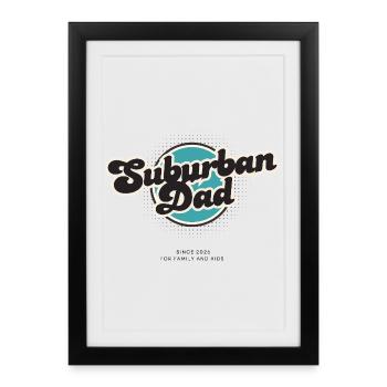 Papa de banlieue, logo rétro noir bleu - Affiche encadrée (27 × 37 cm) - noir - Devant