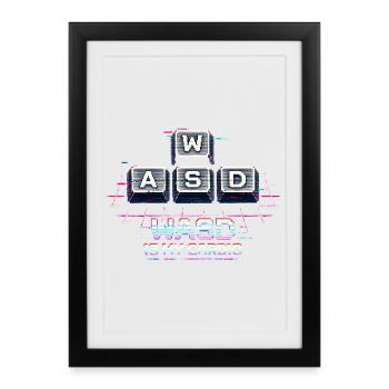 Clavier de jeu drôle WASD Mon Cardio Gamer - Affiche encadrée (27 × 37 cm) - noir - Devant