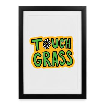 Retro "Touch Grass" Daisy Flower - Framed poster (27 × 37 cm) - black - Front